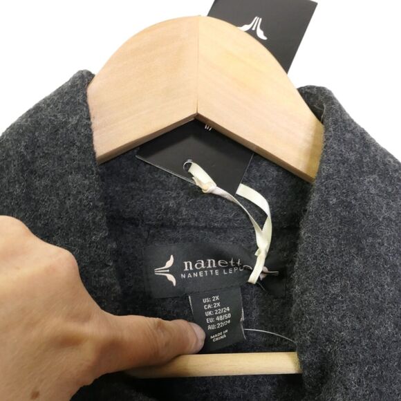 NWT Nanette Lepore 2XL 100% Wool Gray Embroidered Unlined Knee Length Coat - Picture 5 of 16